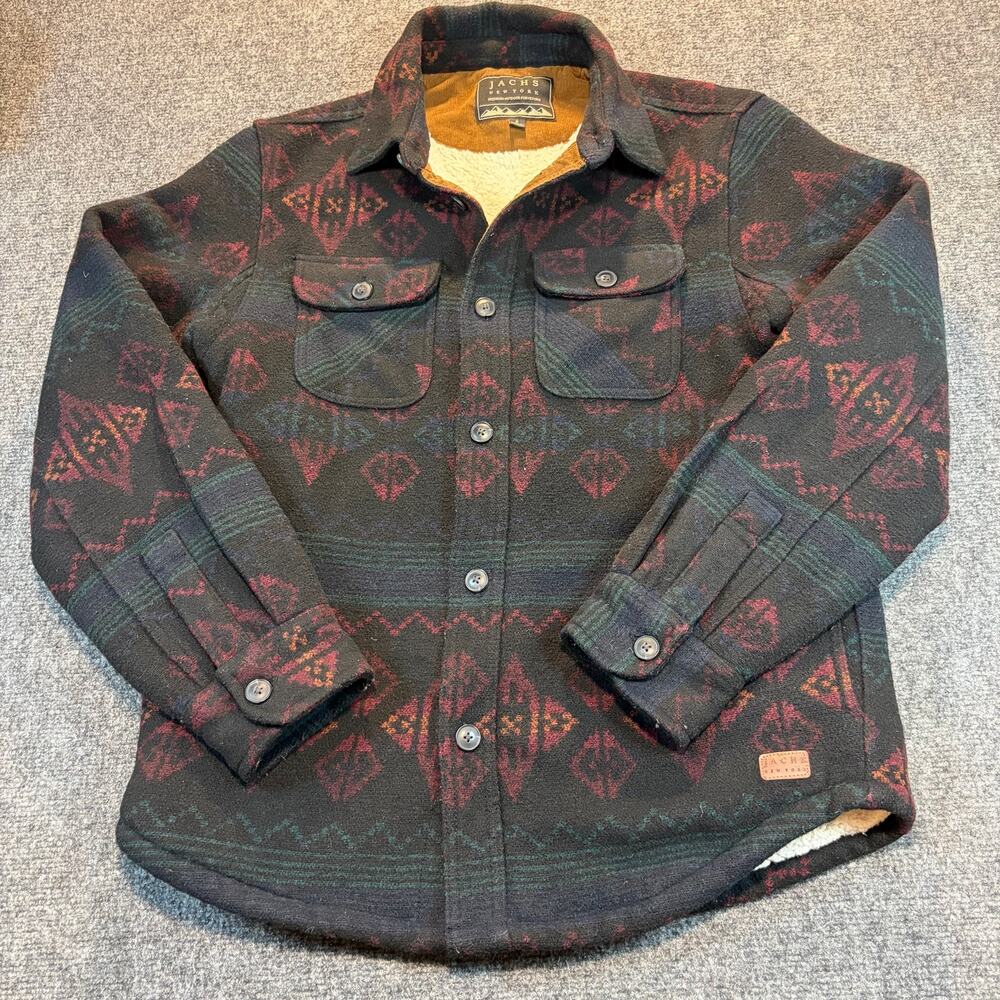 Jachs NY Wool Blend Plaid Shirt Jacket Men Size Small Sherpa Lined Aztec Shacket